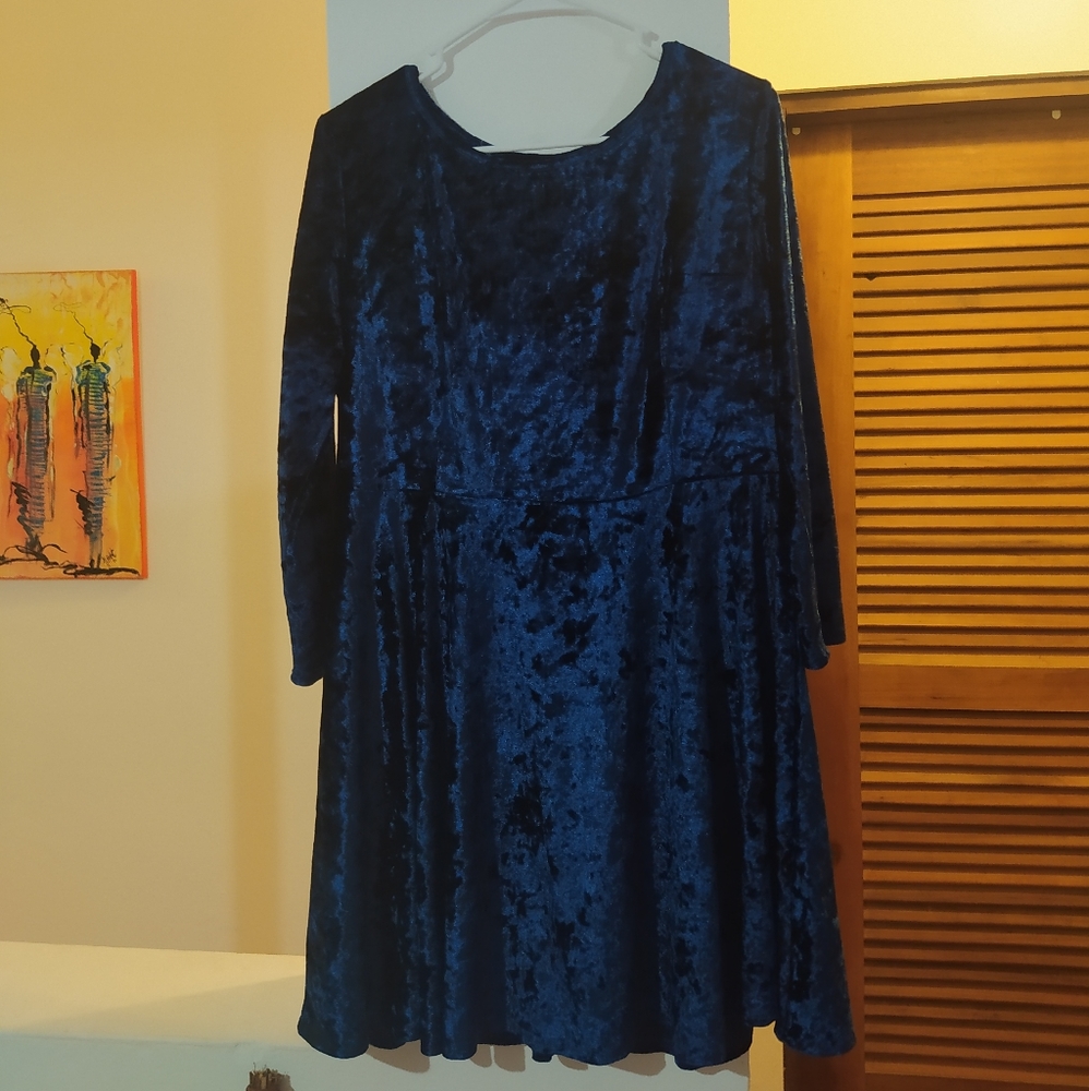 DGMYG xl velvet blue skater dress NWOT